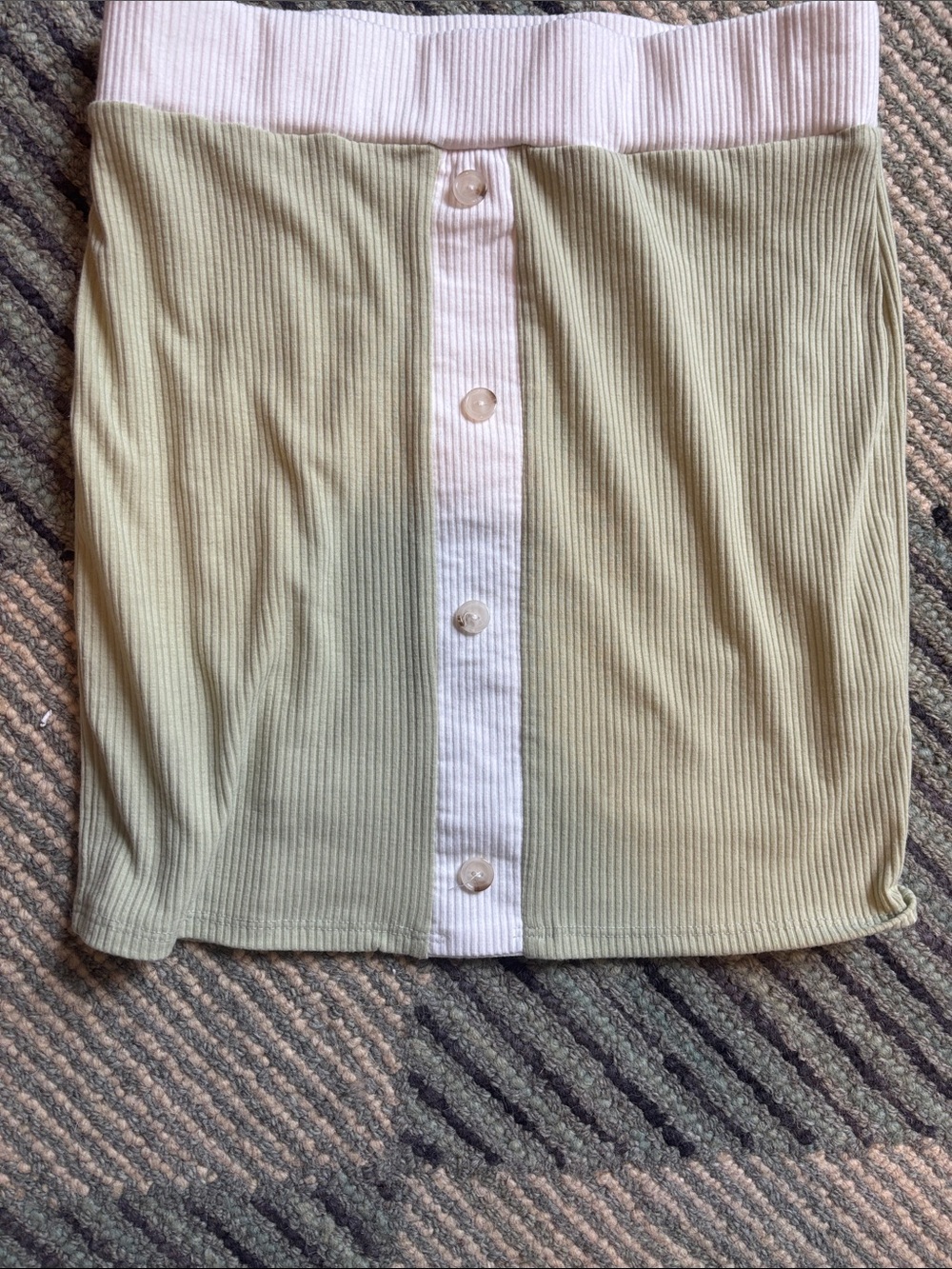 Le Lis Sage Green Ribbed Mini Skirt with White Center Panel - Picture 1 of 5